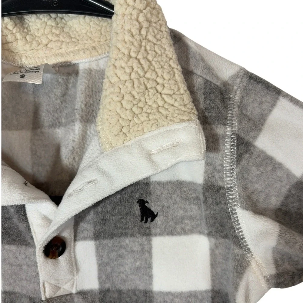 Carter's Toddler Buffalo Plaid Fleece Pullover Sherpa Collar Gray White 3T